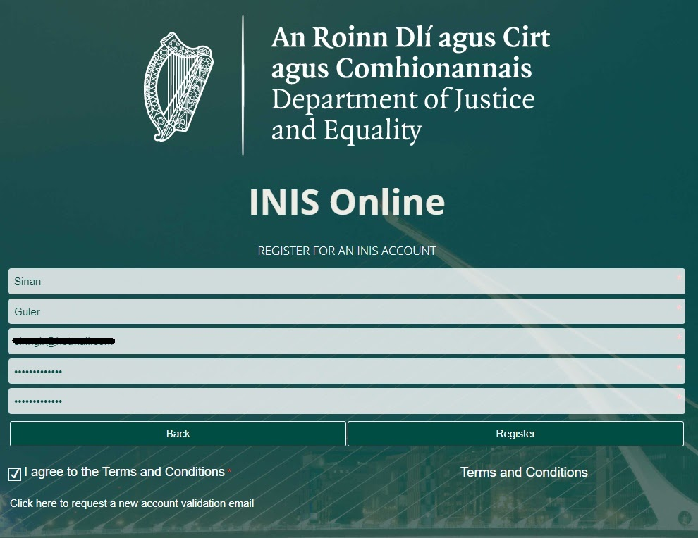 INIS registration form continued