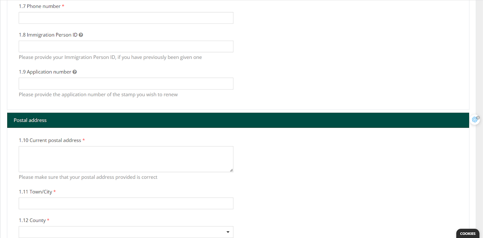 INIS personal information continued
